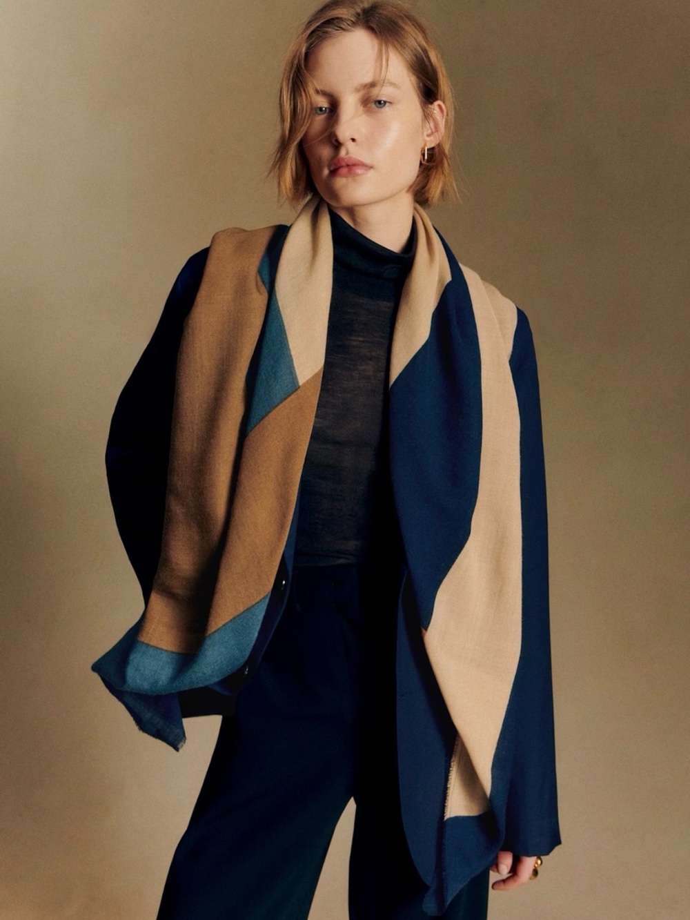 Sezane Pio Scarf Blue Color Block - Size TU - Picture 3 of 8